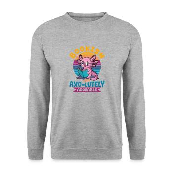 Axolotl Books Kawaii Bookish and Axo-lutely - Unisex Pullover - Weißgrau meliert - Vorne - Alina (178cm) & Michal (187cm)