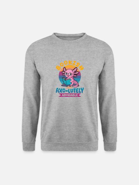 Axolotl Books Kawaii Bookish and Axo-lutely - Unisex Pullover - Weißgrau meliert