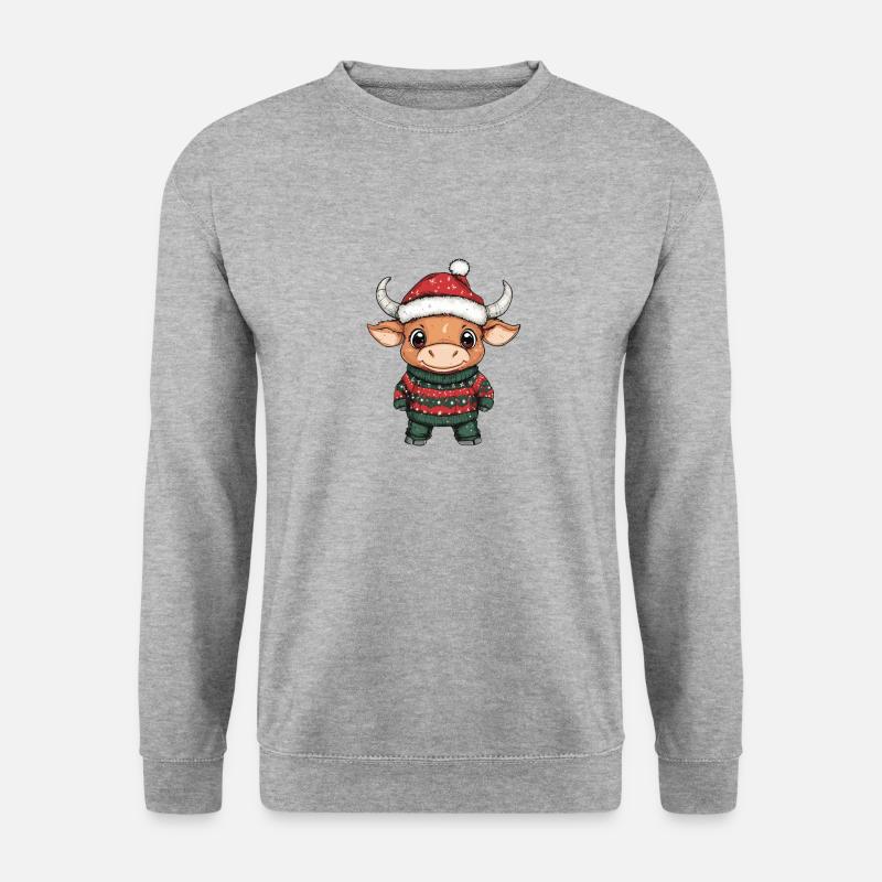 Stier Weihnachten - Unisex Pullover - Weißgrau meliert