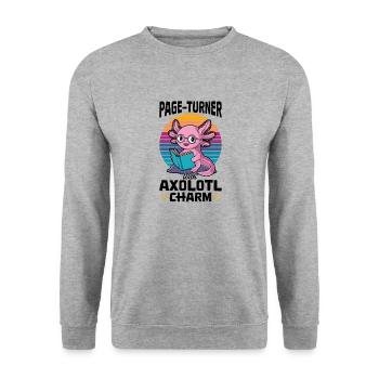 Axolotl Books Kawaii PageTurner with Axolotl Charm - Unisex Pullover - Weißgrau meliert - Vorne - Alina (178cm) & Michal (187cm)