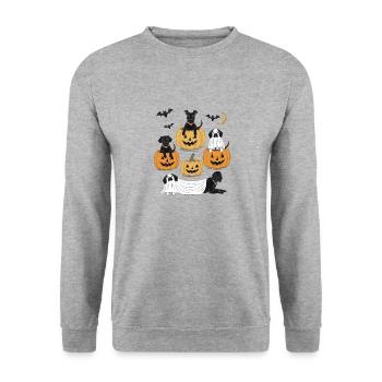 Lustige Hunde Halloween - Unisex Pullover - Weißgrau meliert - Vorne - Alina (178cm) & Michal (187cm)