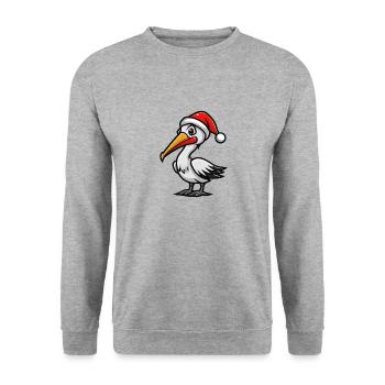 Pelikan Vogel Weihnachten - Unisex Pullover - Weißgrau meliert - Vorne - Alina (178cm) & Michal (187cm)