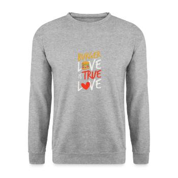 Burger Love is true love - Unisex Sweatshirt - salt & pepper - Front - Alina (178cm) & Michal (187cm)