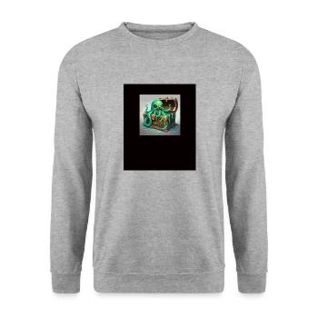 Mimiky Schatztruhe Tentakeltruhe Trickster - Unisex Pullover - Weißgrau meliert - Vorne - Alina (178cm) & Michal (187cm)