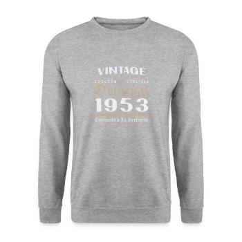 Vinatge 1953 Geburtstagsgeschenk - Unisex Pullover - Weißgrau meliert - Vorne - Alina (178cm) & Michal (187cm)