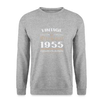 Cadeau d'anniversaire Vinatge 1955 - Sweat-shirt Unisexe - gris chiné - Devant - Alina (178cm) & Michal (187cm)