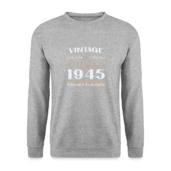 Cadeau d'anniversaire Vinatge 1945 - Sweat-shirt Unisexe - gris chiné - Devant - Alina (178cm) & Michal (187cm)