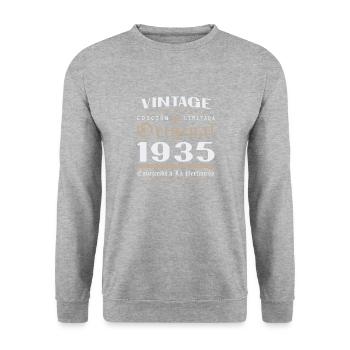 Cadeau d'anniversaire Vinatge 1935 - Sweat-shirt Unisexe - gris chiné - Devant - Alina (178cm) & Michal (187cm)