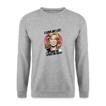 I love my Cat I'm Sure He Loves Me Back - Unisex Pullover - Weißgrau meliert - Vorne - Alina (178cm) & Michal (187cm)
