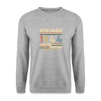 Cadeau d'anniversaire Vinatge 1944 - Sweat-shirt Unisexe - gris chiné - Devant - Alina (178cm) & Michal (187cm)