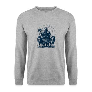 Wikinger-Krieger mit seinen Wölfen - Unisex Pullover - Weißgrau meliert - Vorne - Alina (178cm) & Michal (187cm)