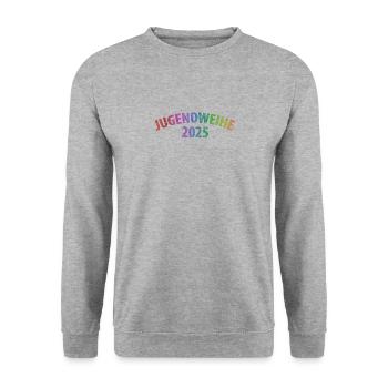 Jugendweihe 2025 - Unisex Pullover - Weißgrau meliert - Vorne - Alina (178cm) & Michal (187cm)