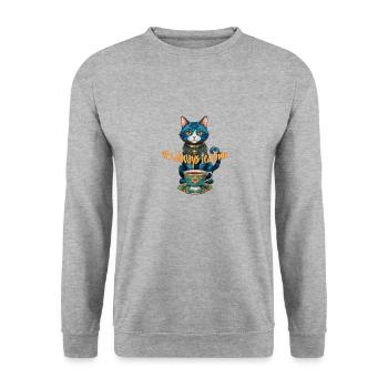 Skurrile Katze Tea Time Illustration Chat Fantaisiste - Sweat-shirt Unisexe - gris chiné - Devant - Alina (178cm) & Michal (187cm)