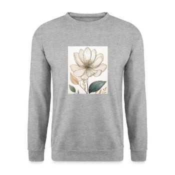 Elegant Floral Line Art – Minimalist Flower Design - Unisex Sweatshirt - salt & pepper - Front - Alina (178cm) & Michal (187cm)