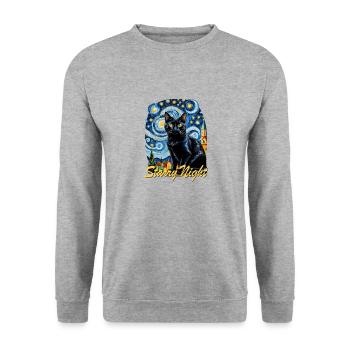 Nachtschwarze Katze Night Black Cat - Unisex Pullover - Weißgrau meliert - Vorne - Alina (178cm) & Michal (187cm)