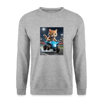 Speedy Whiskers - Rennkatze auf ATV Speedy - Unisex Pullover - Weißgrau meliert - Vorne - Alina (178cm) & Michal (187cm)