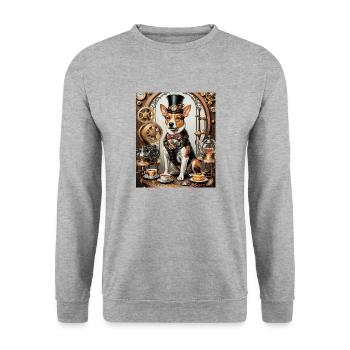 Steampunk Corgi Aristokrat Steampunk Corgi - Unisex Pullover - Weißgrau meliert - Vorne - Alina (178cm) & Michal (187cm)