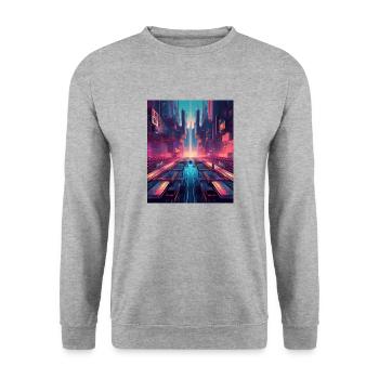 Cyberpunk Futuristic Cityscape – Neon Urban Design - Unisex Sweatshirt - salt & pepper - Front - Alina (178cm) & Michal (187cm)