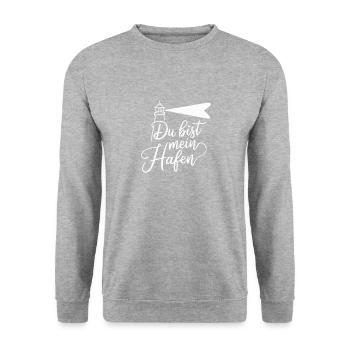 Du bist mein Hafen für Verliebte - Unisex Pullover - Weißgrau meliert - Vorne - Alina (178cm) & Michal (187cm)