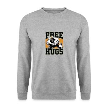 Wrestling Wrestler - Free Hugs - Unisex Pullover - Weißgrau meliert - Vorne - Alina (178cm) & Michal (187cm)