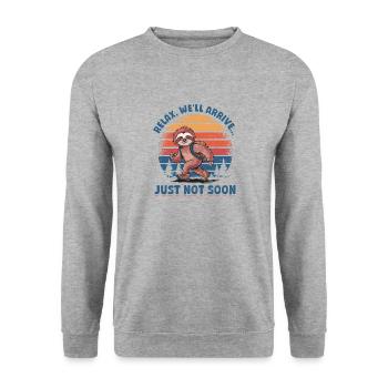 Sloth Hiking Mountains Relax, we’ll arrive - Unisex Pullover - Weißgrau meliert - Vorne - Alina (178cm) & Michal (187cm)