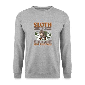 Sloth Hiking Mountains Sloth Hikers - Unisex Pullover - Weißgrau meliert - Vorne - Alina (178cm) & Michal (187cm)