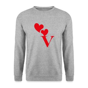 Lettre v cœur rouge - Sweat-shirt Unisexe - gris chiné - Devant - Alina (178cm) & Michal (187cm)