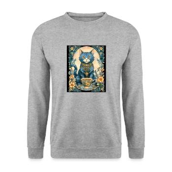 Elegant Vintage Cat with Teacup Elegant - Unisex Sweatshirt - salt & pepper - Front - Alina (178cm) & Michal (187cm)