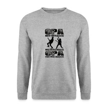 Opa Mit Gitarre Wie Ein Normaler Opa Nur Cooler - Unisex Pullover - Weißgrau meliert - Vorne - Alina (178cm) & Michal (187cm)