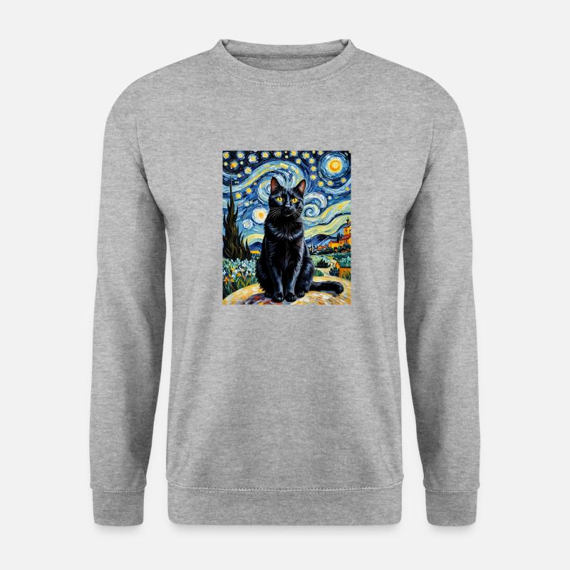 Feline Eleganz bei Nacht Night Feline Elegance - Unisex Pullover - Weißgrau meliert