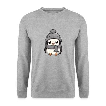 Pingouin Hiver Animal Bébé Bande Dessinée - Sweat-shirt Unisexe - gris chiné - Devant - Alina (178cm) & Michal (187cm)