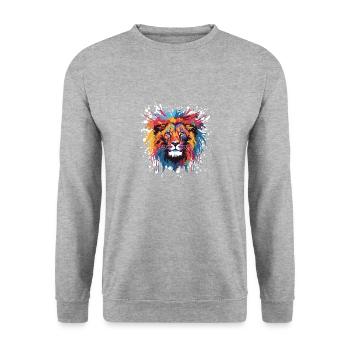 Löwe Kopf Porträt Pop Art - Unisex Pullover - Weißgrau meliert - Vorne - Alina (178cm) & Michal (187cm)