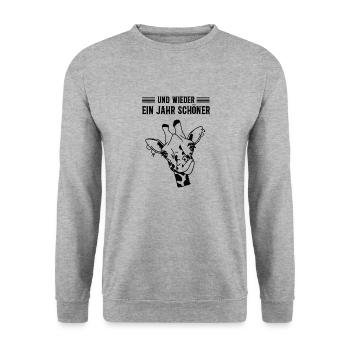 Geburtstag Lustiger Spruch Wieder Ein Jahr Schöner - Unisex Pullover - Weißgrau meliert - Vorne - Alina (178cm) & Michal (187cm)