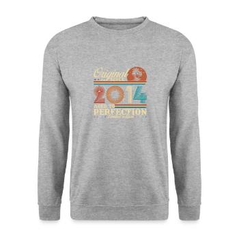 2014 Vintage Retro Geburtstagsgeschenk - Unisex Pullover - Weißgrau meliert - Vorne - Alina (178cm) & Michal (187cm)
