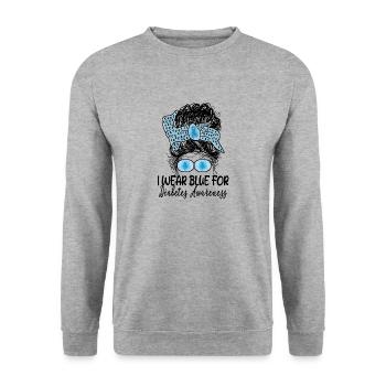 Ich trage Blau für Diabetes Bewusstsein Dutt - Unisex Pullover - Weißgrau meliert - Vorne - Alina (178cm) & Michal (187cm)