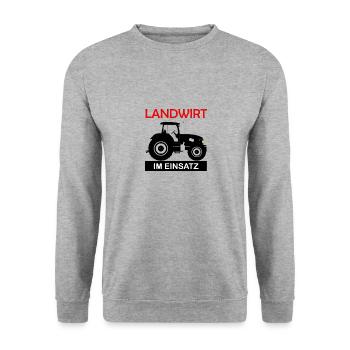 Landwirt im Einsatz Bauer Lustiger Spruch - Unisex Pullover - Weißgrau meliert - Vorne - Alina (178cm) & Michal (187cm)