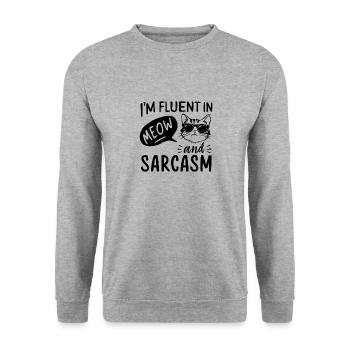 Witziger Katzen Spruch - Unisex Pullover - Weißgrau meliert - Vorne - Alina (178cm) & Michal (187cm)