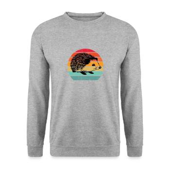 Vintage Retro Igel - Unisex Pullover - Weißgrau meliert - Vorne - Alina (178cm) & Michal (187cm)