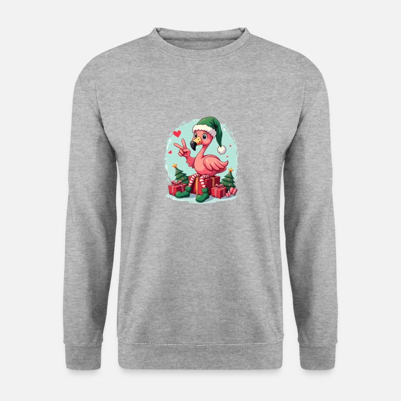 Weihnachten Flamingo Elfe - Unisex Pullover - Weißgrau meliert