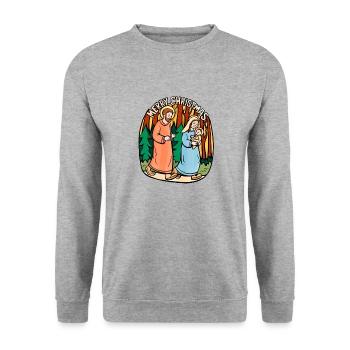 Joyeux Noël Idée Cadeau Famille Sainte - Sweat-shirt Unisexe - gris chiné - Devant - Alina (178cm) & Michal (187cm)