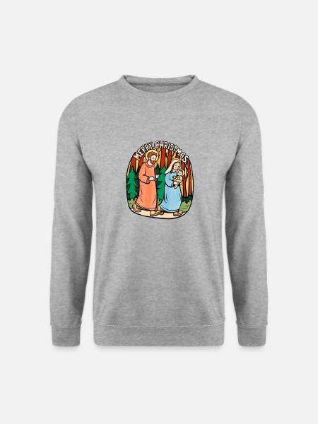 Merry Christmas Geschenkidee Geschenk Familie Holy - Unisex Pullover - Weißgrau meliert