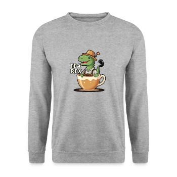 Tea Rex Tyrannosaurus Rex - Unisex Pullover - Weißgrau meliert - Vorne - Alina (178cm) & Michal (187cm)