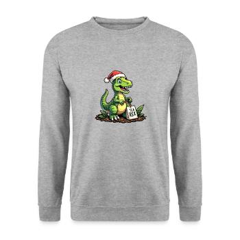 Tea Rex Weihnachten Weihnachtsmann Mütze - Unisex Pullover - Weißgrau meliert - Vorne - Alina (178cm) & Michal (187cm)