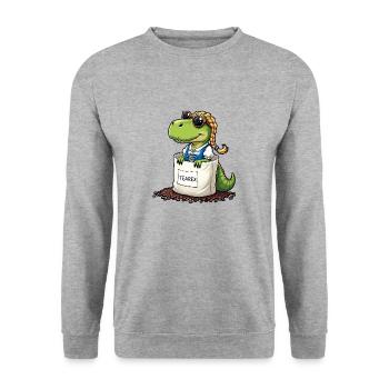 Tea Rex Dinosaurier traditionellen Dir Tee - Unisex Pullover - Weißgrau meliert - Vorne - Alina (178cm) & Michal (187cm)