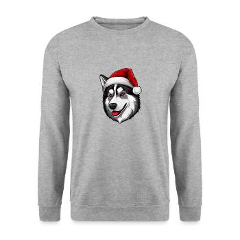 Portrait de Noël tête de chien husky - Sweat-shirt Unisexe - gris chiné - Devant - Alina (178cm) & Michal (187cm)