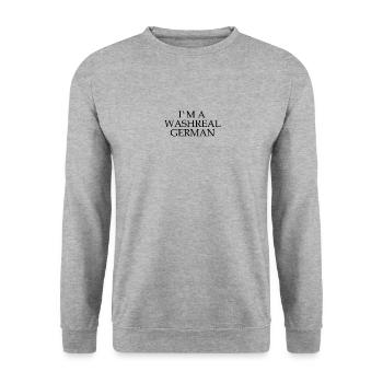 Witzige Denglisch Sprüche Waschechter Deutscher - Unisex Pullover - Weißgrau meliert - Vorne - Alina (178cm) & Michal (187cm)