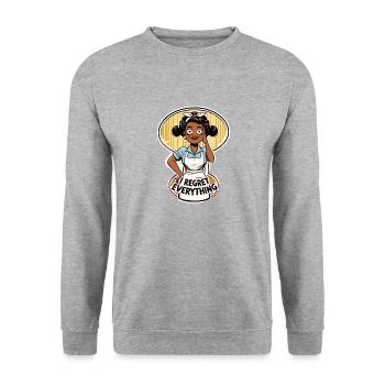 « Je regrette tout », Femme au foyer pleine de remords - Sweat-shirt Unisexe - gris chiné - Devant - Alina (178cm) & Michal (187cm)