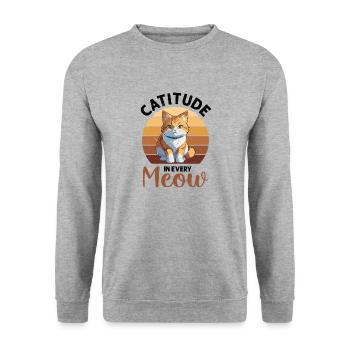 Witziger Katzen Spruch - Unisex Pullover - Weißgrau meliert - Vorne - Alina (178cm) & Michal (187cm)