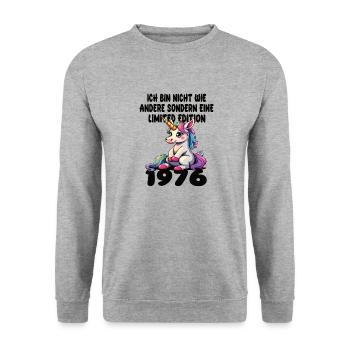 Edition Limitée 1976 Anniversaire Né 1976 - Sweat-shirt Unisexe - gris chiné - Devant - Alina (178cm) & Michal (187cm)