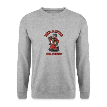 « Celui qui sauve graisse » Rescue Service Design - Sweat-shirt Unisexe - gris chiné - Devant - Alina (178cm) & Michal (187cm)